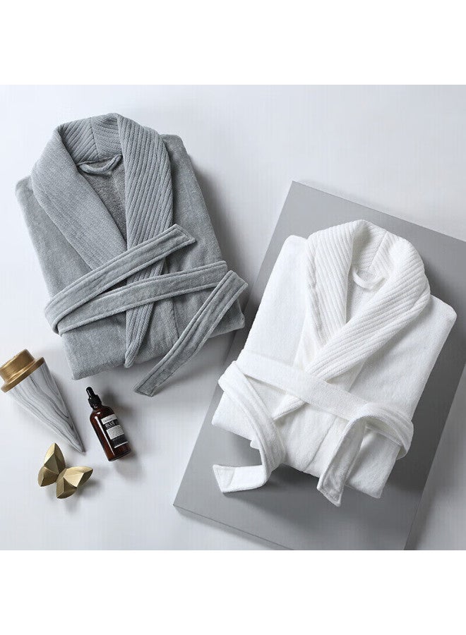 Canasin Kang'erxin Five-star Hotel Pure Cotton Bathrobe, All-cotton Absorbent Couple Adult Bathrobe Sleepwear Long Style, Classic White, M - Image 1