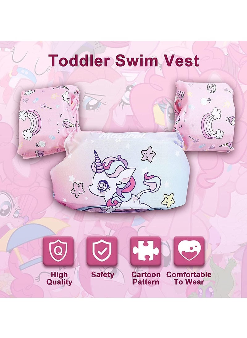 سترة السباحة للأطفال، سترة تعويم المياه، تناسب 30-55 رطلاً للفتيات والأولاد وأشرطة ذراع السباحة وأشرطة الكتف سترة تعويم هيدروفويل، للأطفال الذين يتعلمون السباحة (وحيد القرن) - Image 5
