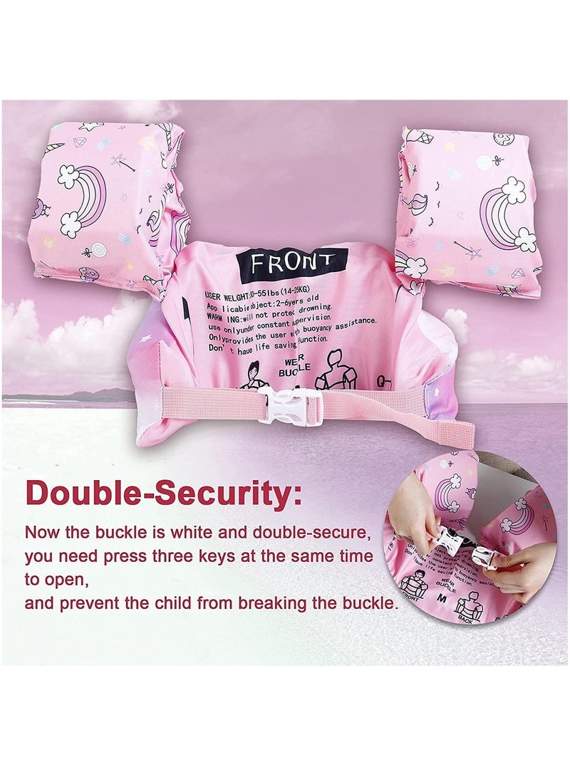 سترة السباحة للأطفال، سترة تعويم المياه، تناسب 30-55 رطلاً للفتيات والأولاد وأشرطة ذراع السباحة وأشرطة الكتف سترة تعويم هيدروفويل، للأطفال الذين يتعلمون السباحة (وحيد القرن) - Image 4
