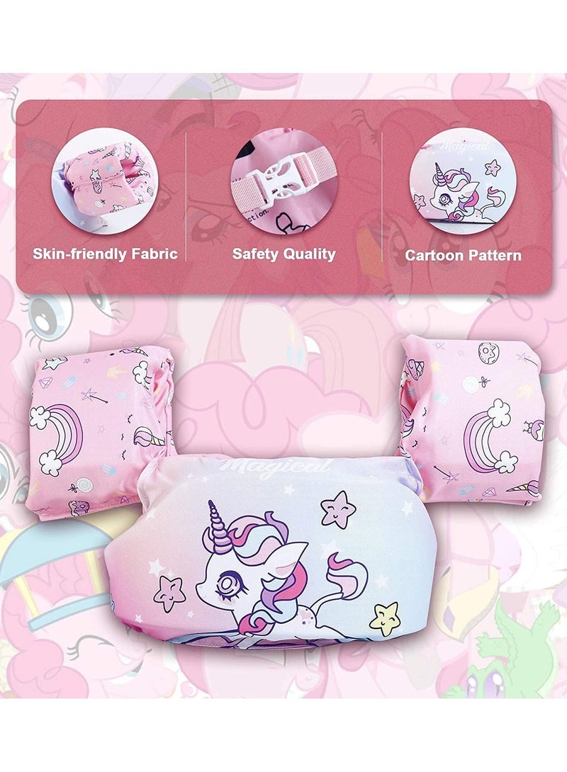 سترة السباحة للأطفال، سترة تعويم المياه، تناسب 30-55 رطلاً للفتيات والأولاد وأشرطة ذراع السباحة وأشرطة الكتف سترة تعويم هيدروفويل، للأطفال الذين يتعلمون السباحة (وحيد القرن) - Image 2