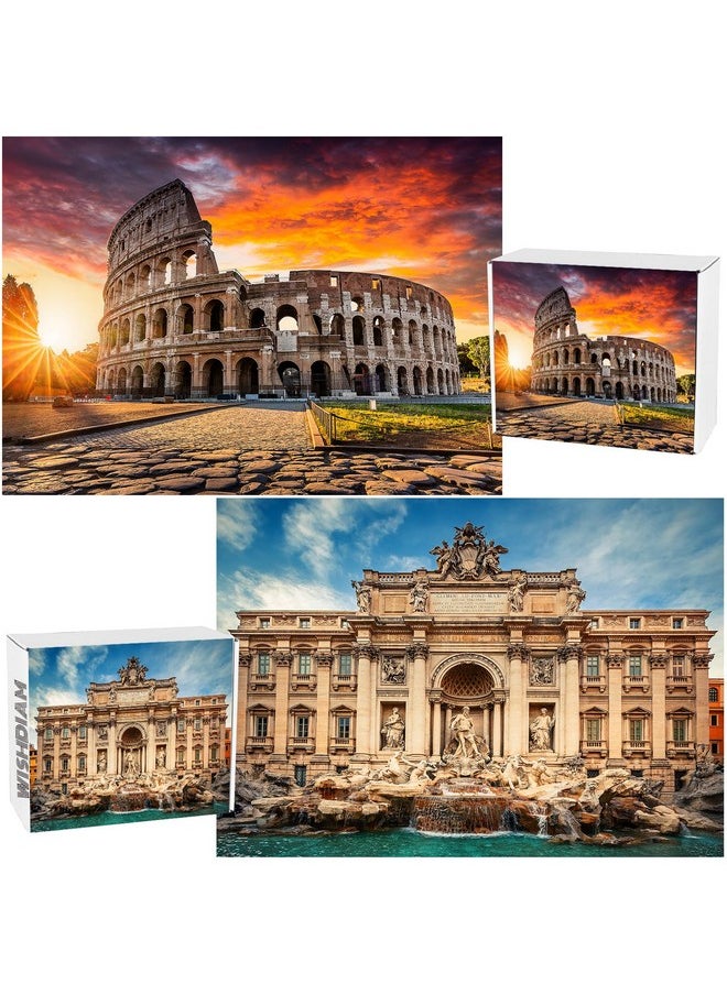 WISHDIAM - 2 Pack Italy Puzzles For Adults 1000 Pieces, Trevi Fountain & Colosseum In Rome Italy Puzzles 1000 Pieces For Adults, Puzzles For Women &Mom - Image 1