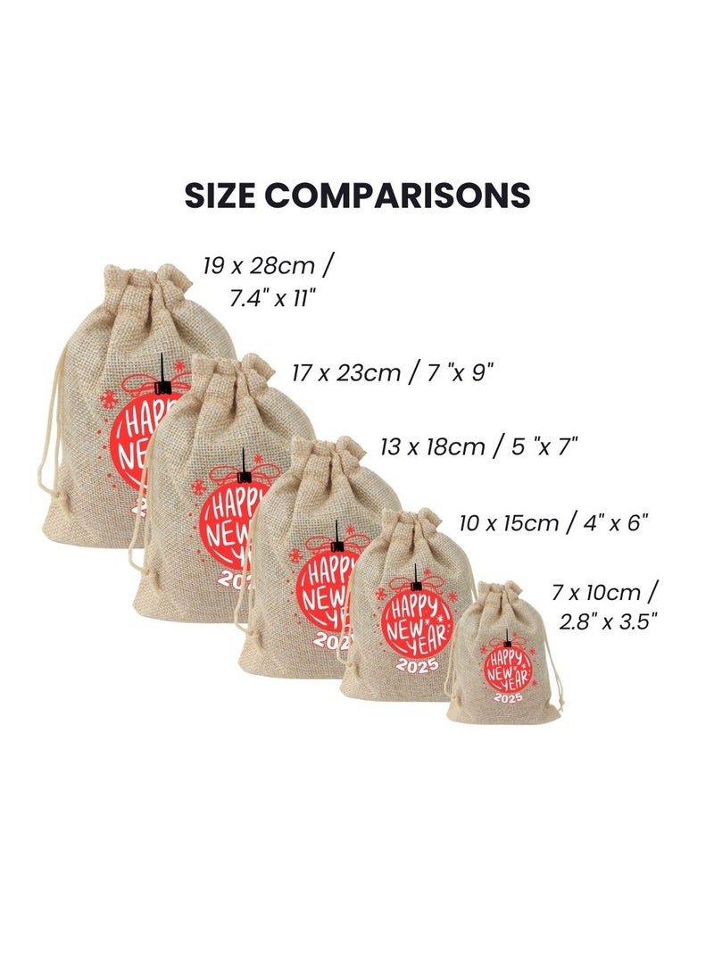 PRINTSHOP4ME New Year Jute Burlap Gift Bags–Set Of 12 Reusable Eco-Friendly Drawstring Sacks–Perfect For New Year Celebrations,Festive Gifting And Party Favors  - Image 2