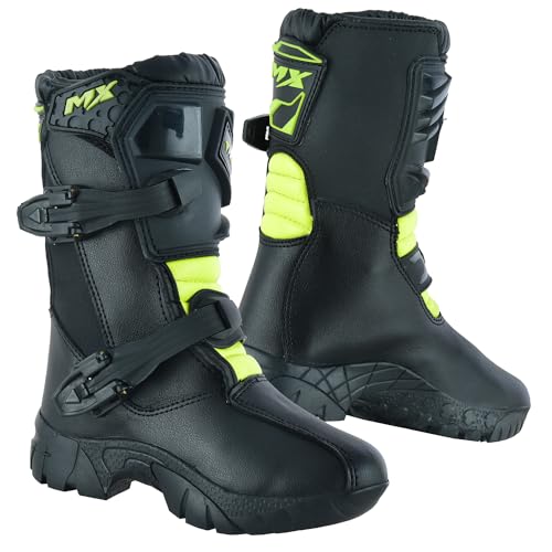 PROFIRST Motorcycle kids boots Motorbike Waterproof shoes Motorcross Dirt Blike Riding Biker Boots for kids Green US Footwear Size System Big Kid Men Numeric Medium 1 - Image 1