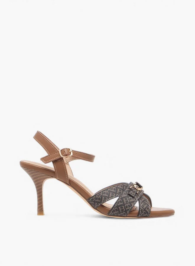 Metal Accent Sandals with Stiletto Heels and Buckle Closure