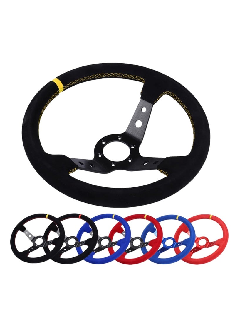 Royal ROYAL - Universal 14"/350mm Drift Sports Steering Wheel Suede Leather Deep Concave Round (O) Shaped Steering Wheel for Racing/Gaming/Rally/Motorsport (DYT-5125) (Black)  - Image 3