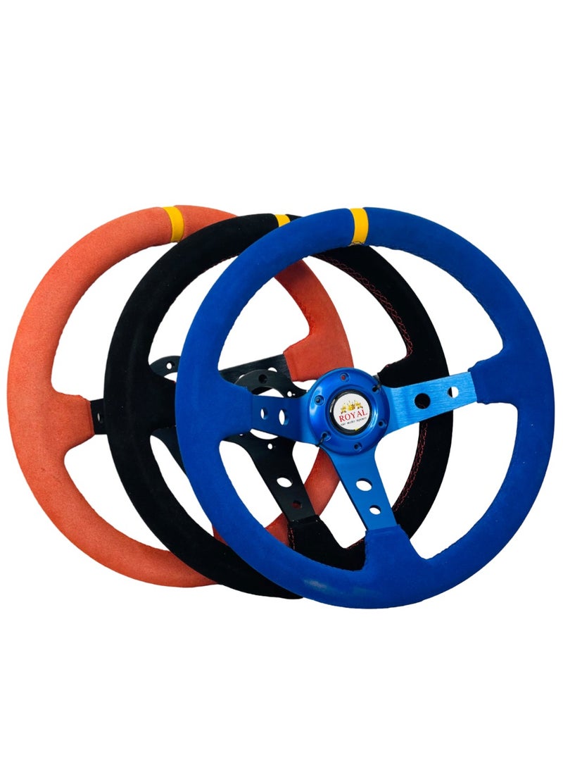 Royal ROYAL - Universal 14"/350mm Drift Sports Steering Wheel Suede Leather Deep Concave Round (O) Shaped Steering Wheel for Racing/Gaming/Rally/Motorsport (DYT-5125) (Black)  - Image 2
