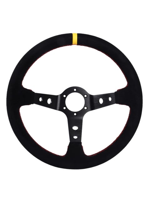 ROYAL - Universal 14"/350mm Drift Sports Steering Wheel Suede Leather Deep Concave Round (O) Shaped Steering Wheel for Racing/Gaming/Rally/Motorsport (DYT-5125) (Black)