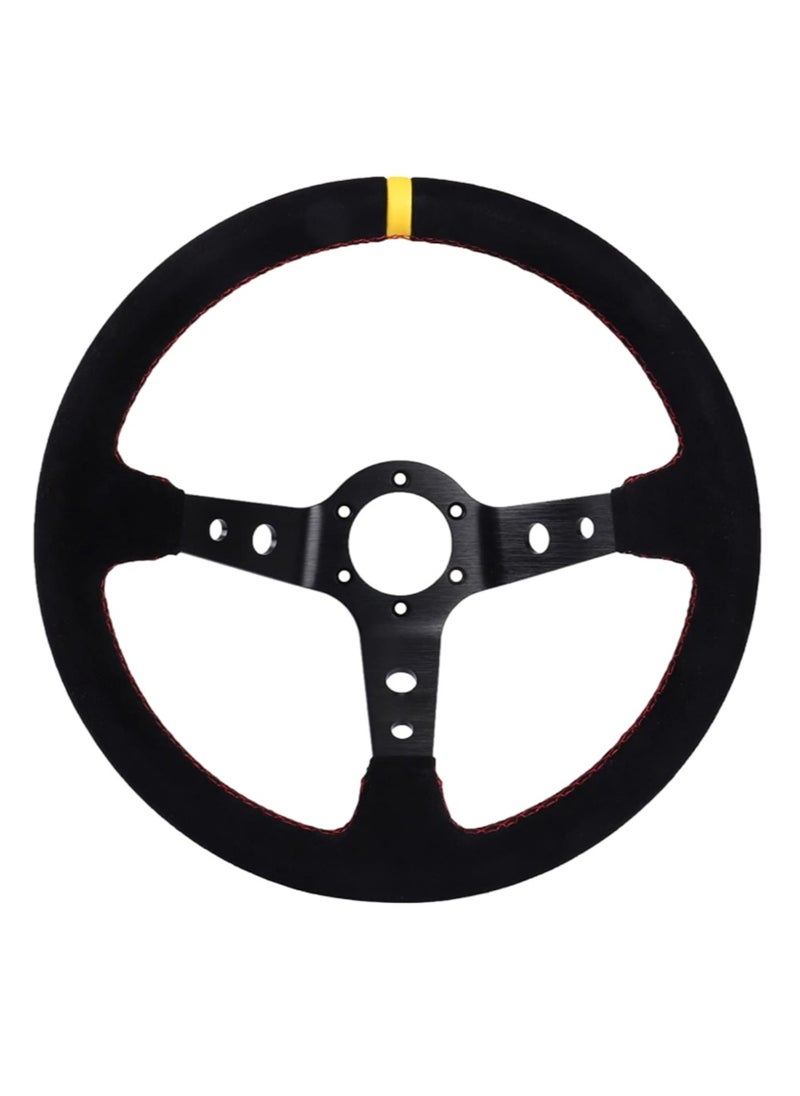 Royal ROYAL - Universal 14"/350mm Drift Sports Steering Wheel Suede Leather Deep Concave Round (O) Shaped Steering Wheel for Racing/Gaming/Rally/Motorsport (DYT-5125) (Black)  - Image 1