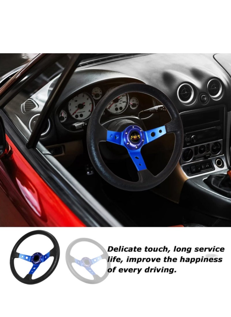 Royal - ROYAL - Universal 14"/350mm Drift Sports Steering Wheel Suede Leather Deep Concave Round (O) Shaped Steering Wheel for Racing/Gaming/Rally/Motorsport (DYT-5125) (Black) - Image 1