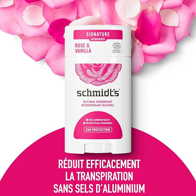 Schmidts Rose and Vanilla Natural Deodorant Stick for Odour Protection and Wetness Relief 75 g