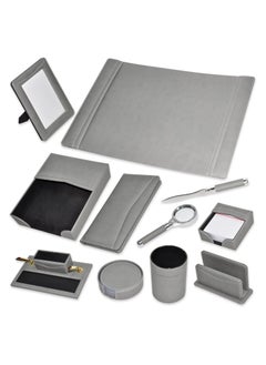 FIS FIS 11 Pieces Executive Desk Set Italian PU, Grey Color - FSDS182GY  - Image 1