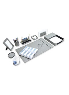 FIS FIS 11 Pieces Executive Desk Set Italian PU, Grey Color - FSDS182GY  - Image 2