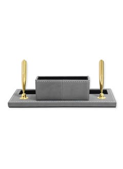 FIS FIS 11 Pieces Executive Desk Set Italian PU, Grey Color - FSDS182GY  - Image 4