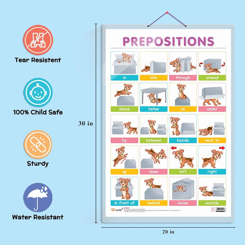 GoWoo Combo of 2 TIME and PREPOSITIONS Educational Posters for Preschool Kids Classroom Study | Learning- Charts for Kids Learning (20"X30" Inches) - Image 3
