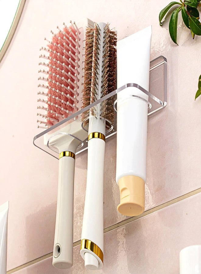 WJIAAA 2pcs Acrylic Hair Brush Holder for Bathroom Adhesive Hair Tool Organizer Transparent Wall Mounted Comb Holder Organizer with 3 Holes No Drilling for Combs, Curling Irons, Flat Irons - Image 2