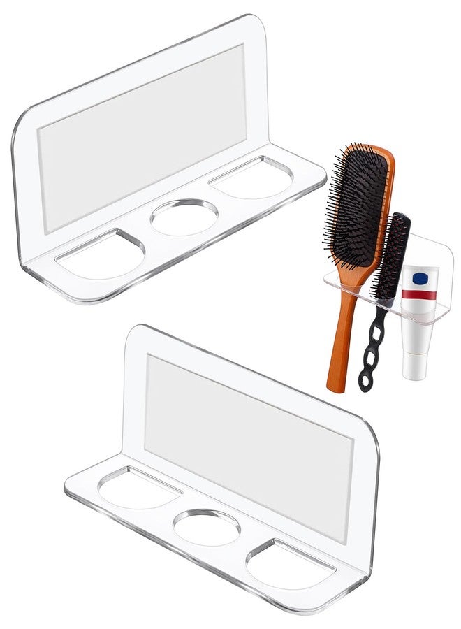 WJIAAA 2pcs Acrylic Hair Brush Holder for Bathroom Adhesive Hair Tool Organizer Transparent Wall Mounted Comb Holder Organizer with 3 Holes No Drilling for Combs, Curling Irons, Flat Irons - Image 1