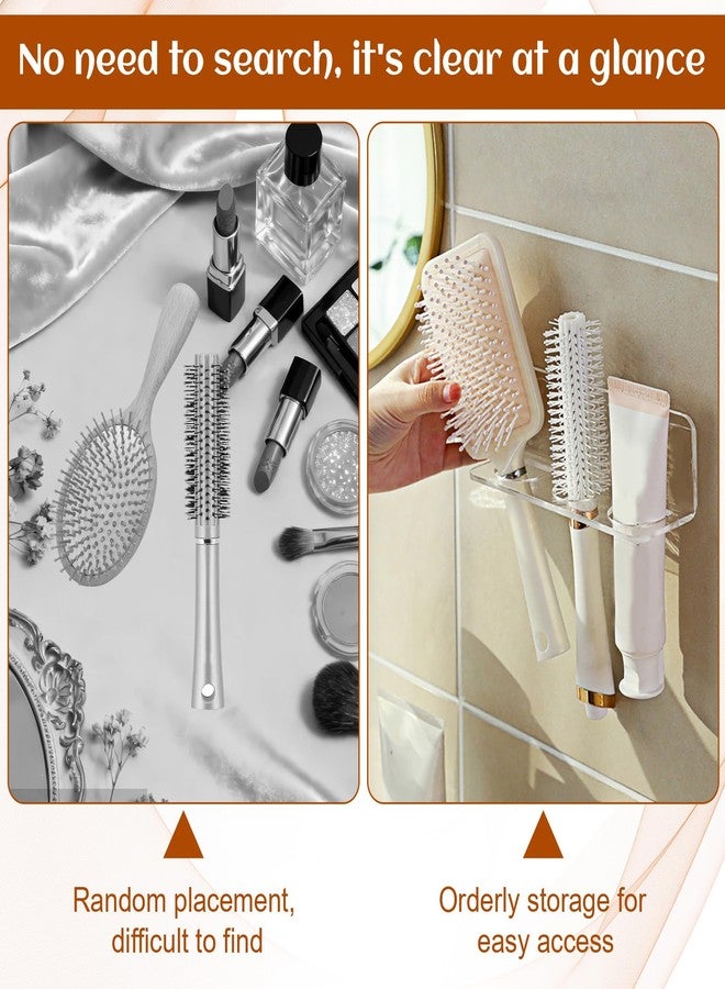 WJIAAA 2pcs Acrylic Hair Brush Holder for Bathroom Adhesive Hair Tool Organizer Transparent Wall Mounted Comb Holder Organizer with 3 Holes No Drilling for Combs, Curling Irons, Flat Irons - Image 3