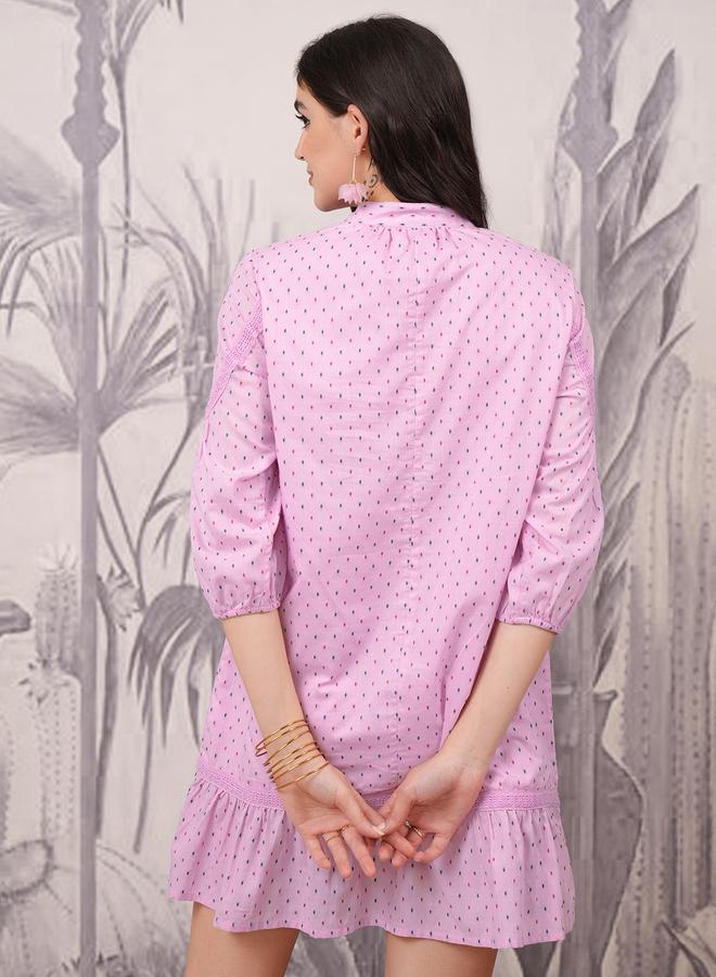 Vishudh Polka Dot Print Tie-Up Neck A-Line Mini Dress - Image 3