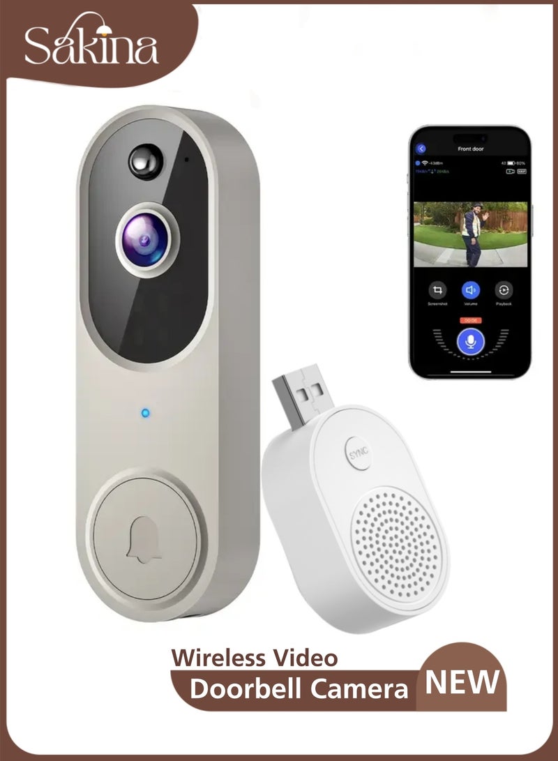 Sakina 1080P Wireless Video Doorbell Camera, Night Vision, Cloud Storage , Smart AI Human Detection, Real-Time Alert, 2-Way Audio, Battery Powered - Image 1