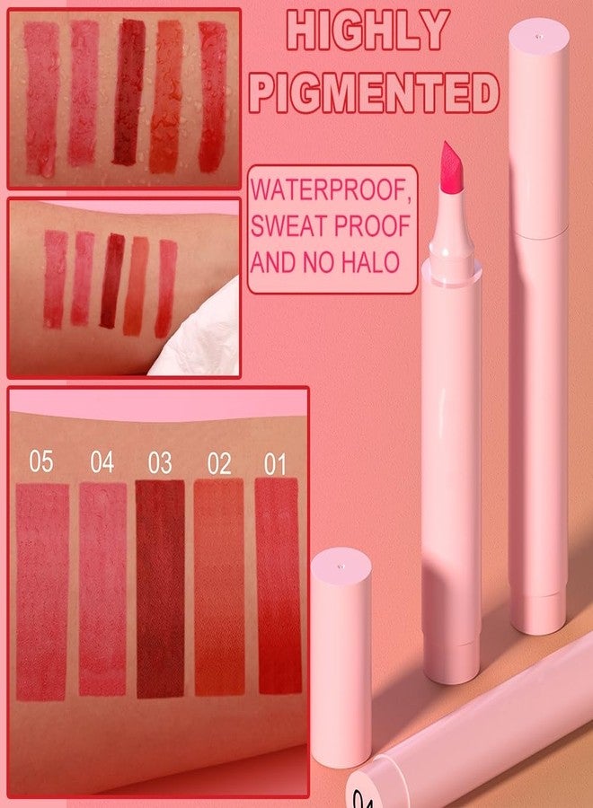 قلم تحديد الشفاه Diryi Lip Tint Marker – قلم تحديد الشفاه وأحمر الشفاه 2 في 1 | رأس قلم بزاوية، مقاوم للماء، مطفي، مقاوم للتلطخ، يدوم طويلاً، لون شفاه ناعم ودقيق وجريء، 5 ألوان (2# برتقالي محروق) - Image 5