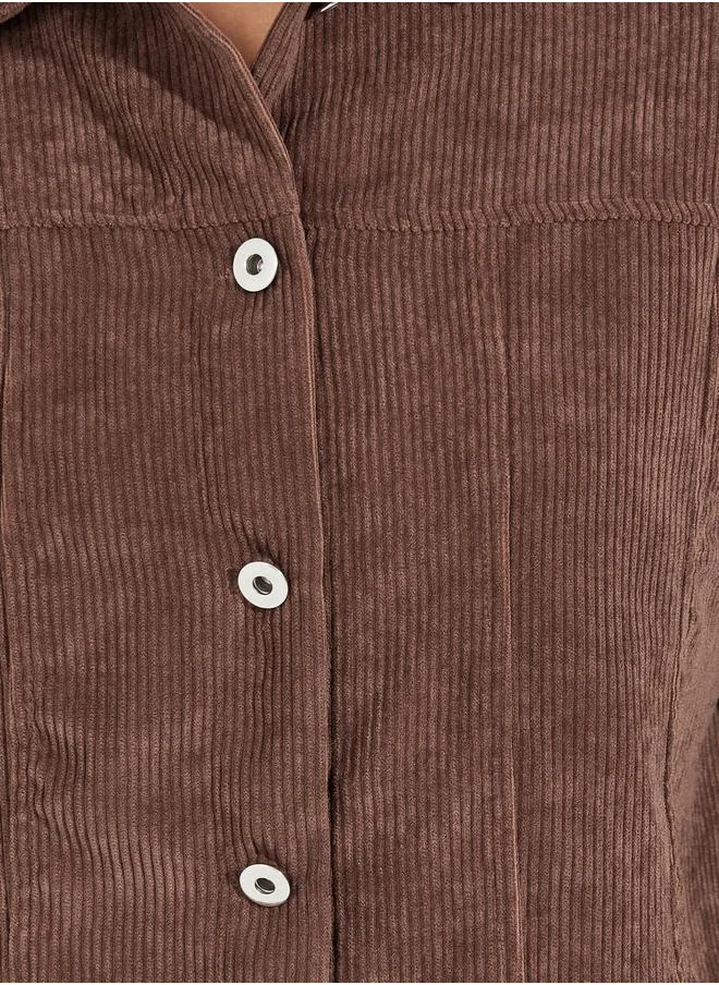 Styli Oversized Corduroy Shirt with Buttons