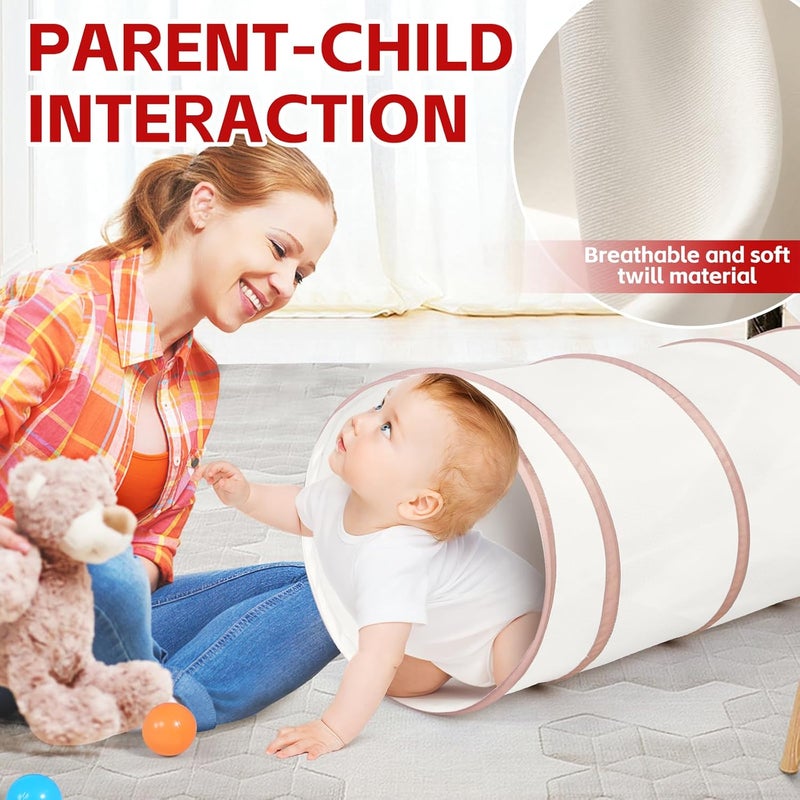 Moncoland Kids Play Tunnel Tent for Toddlers, Pop Up Crawl Tunnel Toy for Baby or Pet with Neutral Color, Collapsible Gift for Boy and Girl Play Tunnel Indoor and Outdoor Game (Beige Tunnel) - Image 2