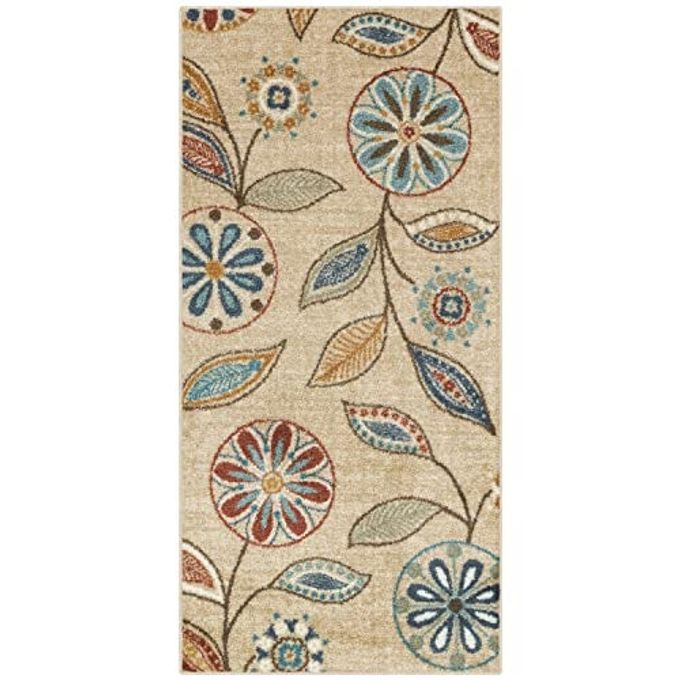 Maples Rugs Reggie Floral Runner Rug Made in USA Washable, Non Slip Indoor Carpet for Kitchen, Hallway, and Laundry Room, 2'6" x 5', Beige - Image 1