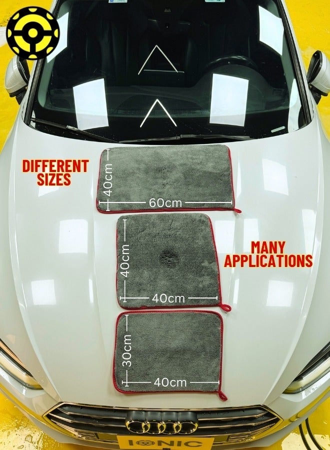 IONIC Ultra Thick Microfiber Towel – 1200 GSM – Super Absorbent, Lint-Free & Scratch-Free – Multi-Purpose for Car, Home & Office – Grey- (30*40cm) - Image 4