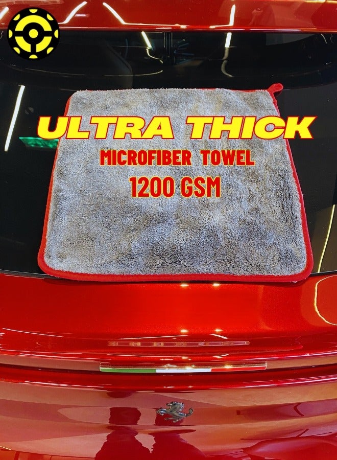 IONIC Ultra Thick Microfiber Towel – 1200 GSM – Super Absorbent, Lint-Free & Scratch-Free – Multi-Purpose for Car, Home & Office – Grey- (30*40cm) - Image 2
