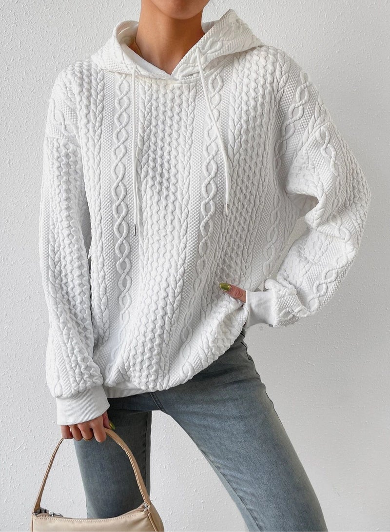 NIBEMINENT Fall Casual Jacquard Hooded Long-Sleeved Hoodie Knitwear for Women - Image 1