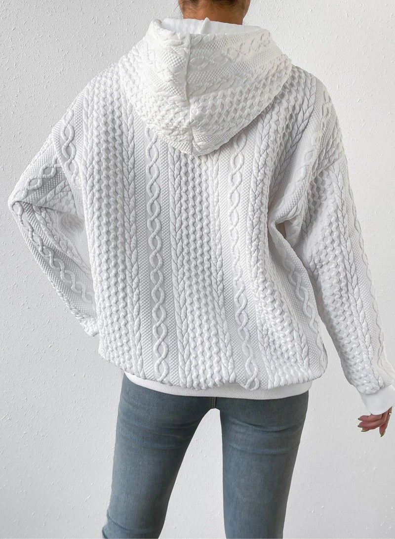 NIBEMINENT Fall Casual Jacquard Hooded Long-Sleeved Hoodie Knitwear for Women - Image 4