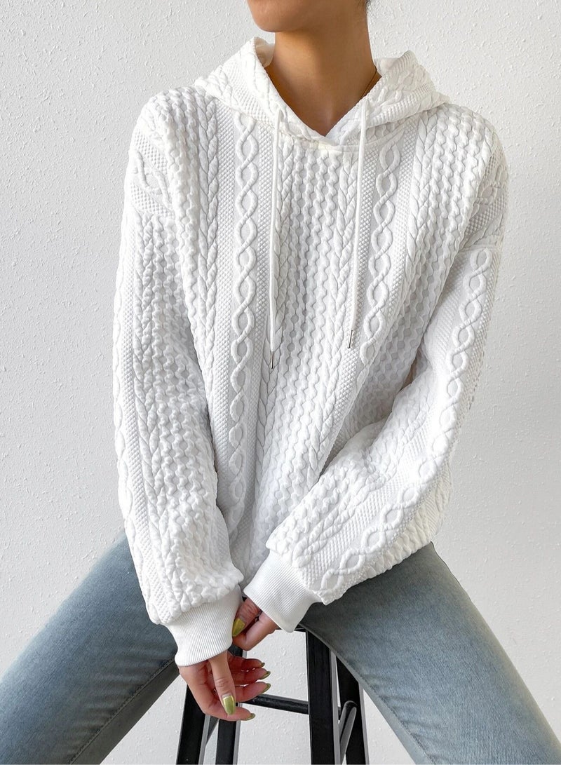 NIBEMINENT Fall Casual Jacquard Hooded Long-Sleeved Hoodie Knitwear for Women - Image 3