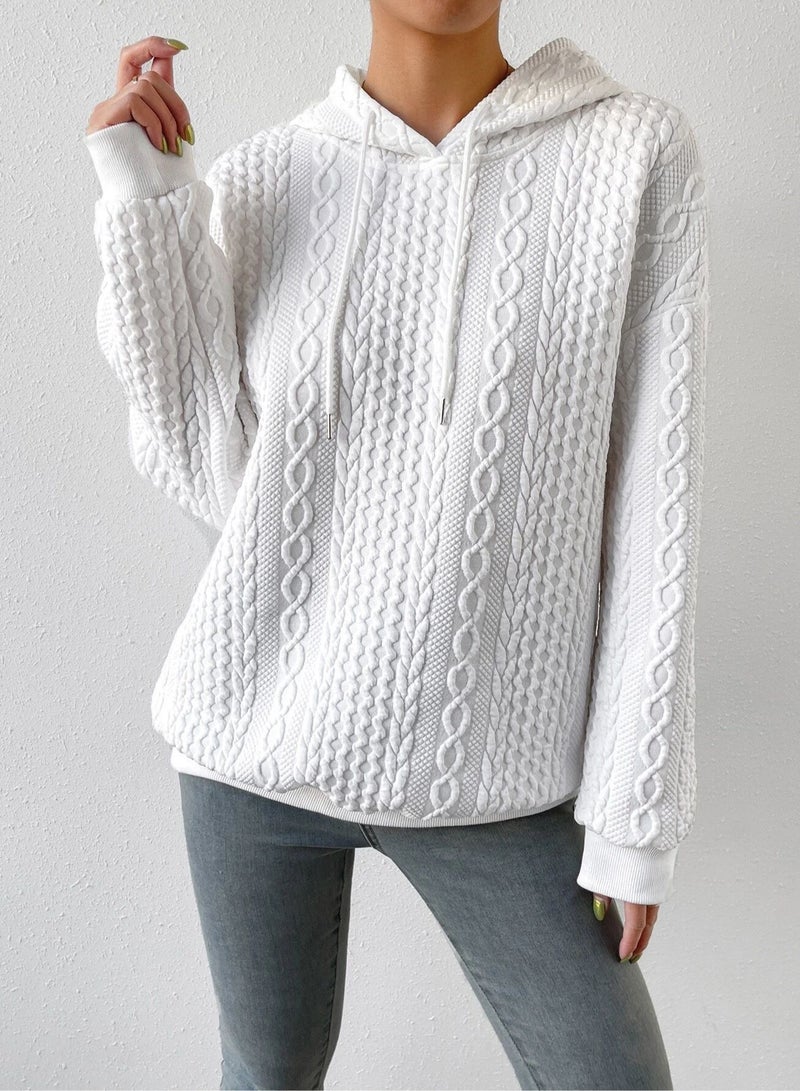 NIBEMINENT Fall Casual Jacquard Hooded Long-Sleeved Hoodie Knitwear for Women - Image 2