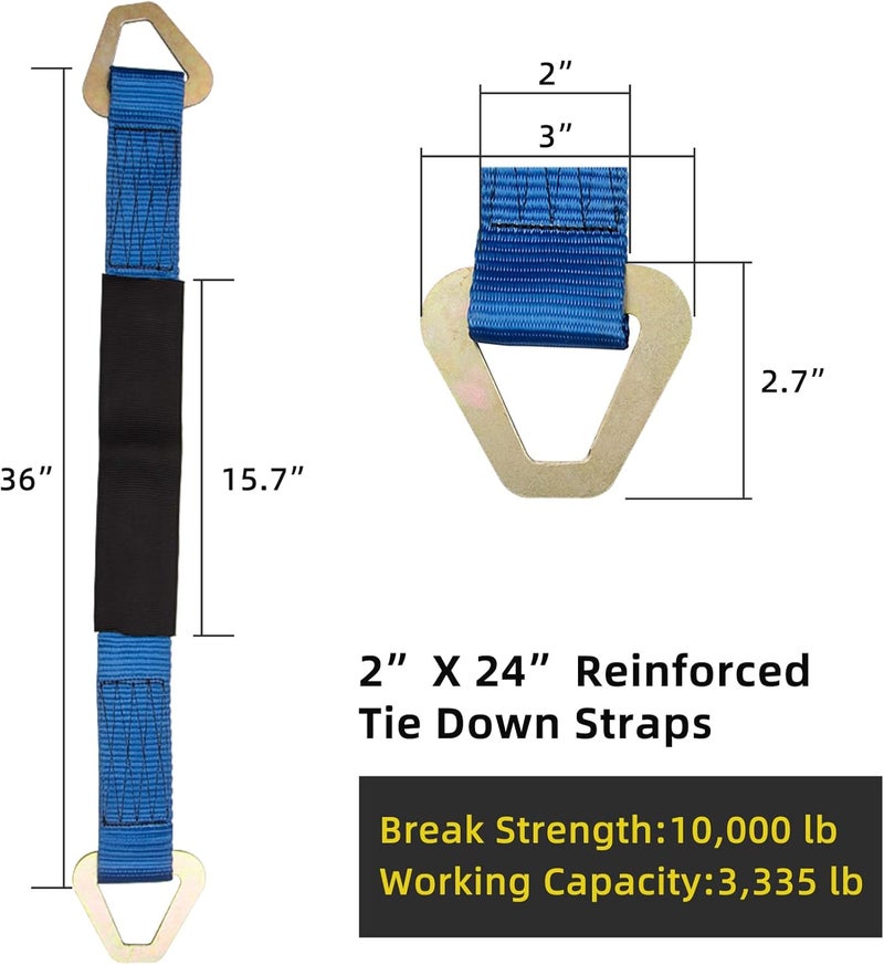 Pindex Axle Straps 10000 Lbs Break Strength 3335 Lbs Working Load Blue Car Axle Straps for Race Car Hauler Tow Truck 4x4 Off-Road,4 Pack (2 Inch by 24 Inch) - Image 2