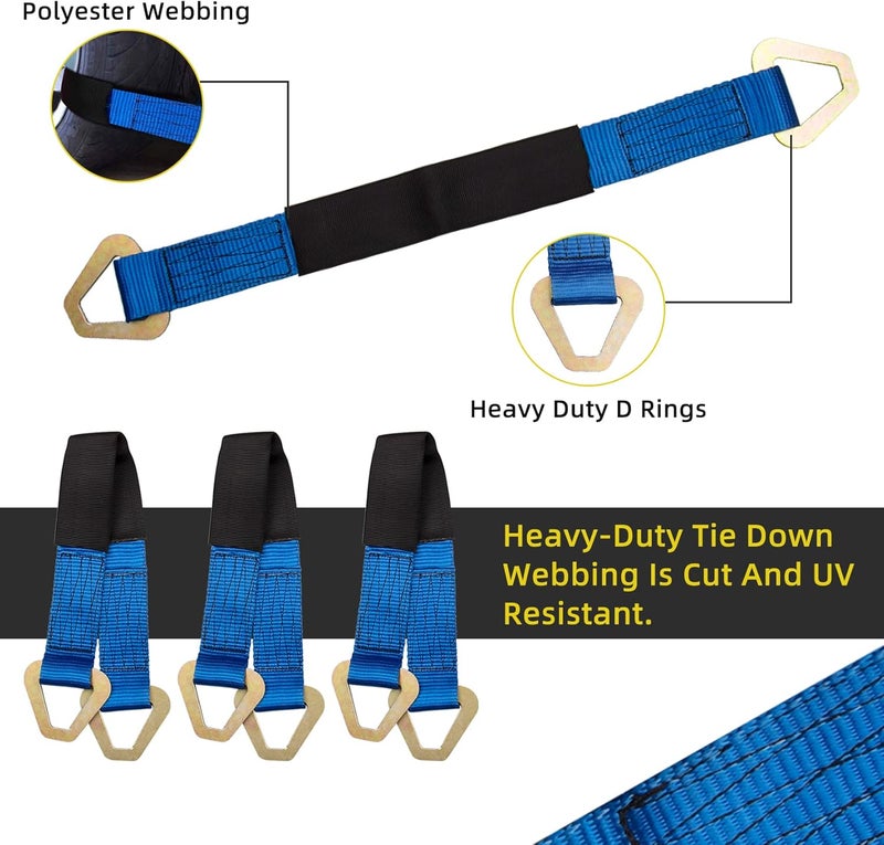 Pindex Axle Straps 10000 Lbs Break Strength 3335 Lbs Working Load Blue Car Axle Straps for Race Car Hauler Tow Truck 4x4 Off-Road,4 Pack (2 Inch by 24 Inch) - Image 3
