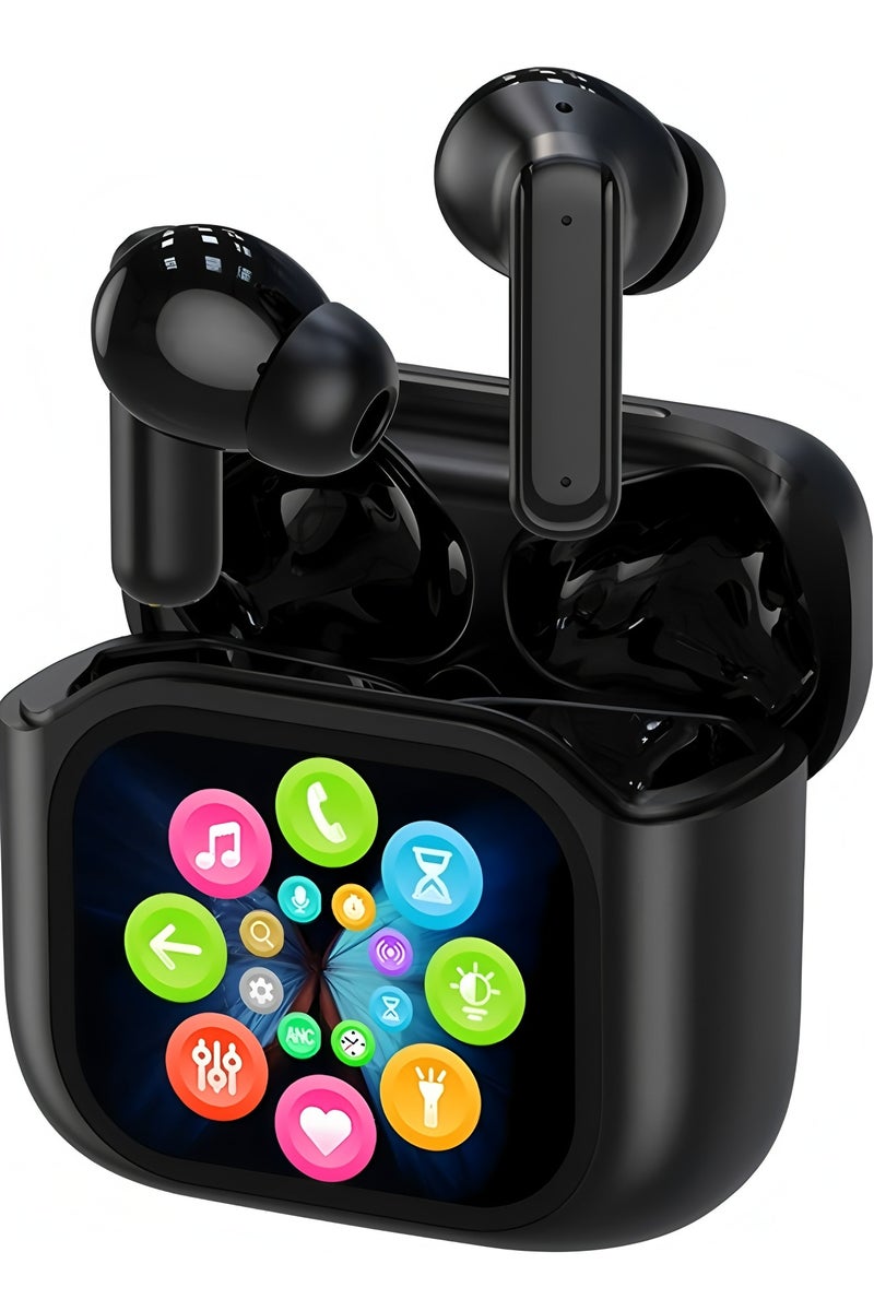 Flyview Wireless Earbuds Bluetooth 5.4 Touch Screen Earbuds, Call ENC Noise Active Noise Cancellation, In-Ear Headphones USB Charging Case Earbuds for iOS/Android, Waterproof IPX5, Black - Image 1