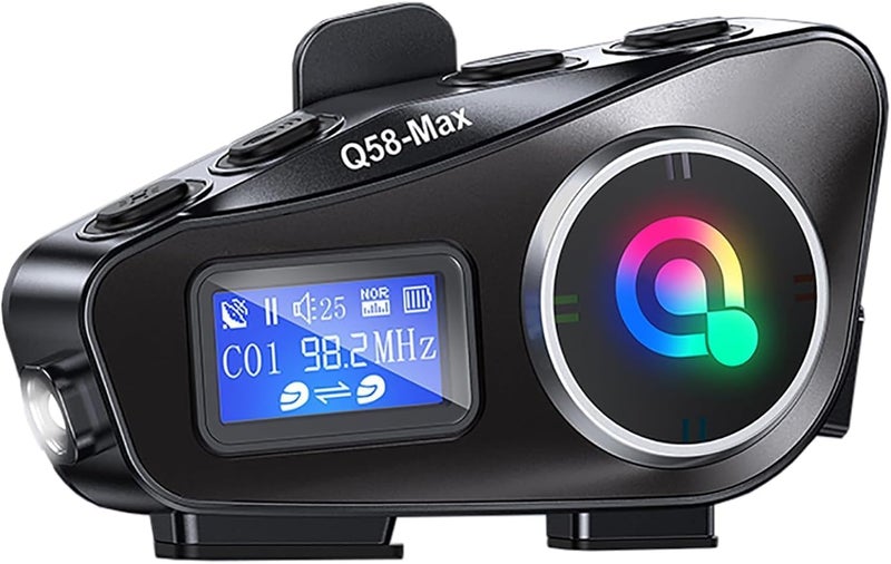 Motorcycle Helmet Bluetooth Headset, Helmet Bluetooth Intercom BT5.3 Noise Cancellation 6EQ HiFi Stereo, Headphone Speakers LCD Screen, Support FM Radio, Music Share, SD Card - Image 1