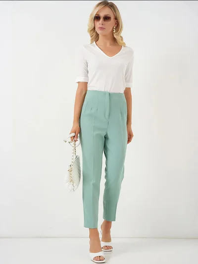 BIG DART BDART High Waist Slim Fit Ankle Length Crepe Pants
