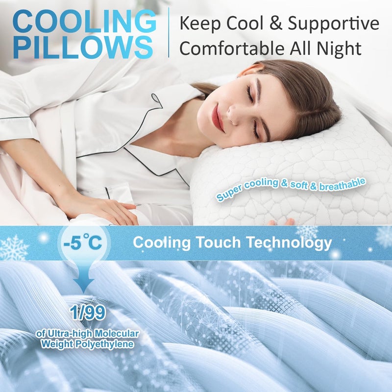 QUTOOL Cooling Pillows for Sleeping 2 Pack, Shredded Memory Foam Bed Pillows Queen Size Set of 2, Gel Pillow for Hot Sleepers Cool Pillow for Side Back and Stomach Sleepers, Cold Pillow, Supportive - Image 3