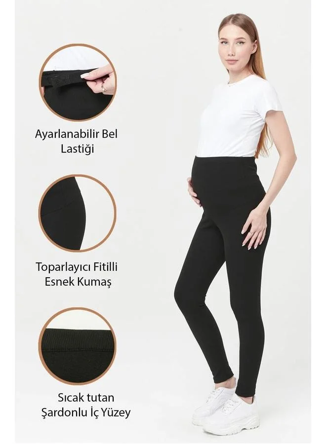 LuvmaBelly Myra8068 Supportive Ribbed Thermal Lined with Padding Heat-Retaining Adjustable Waist Maternity.