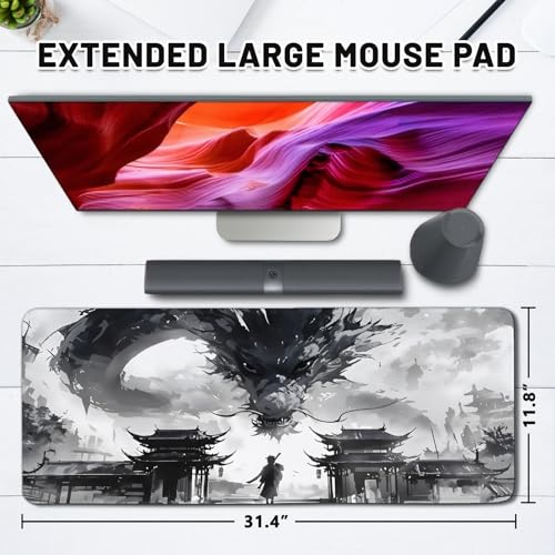 Vorruil Dragon Gaming Mouse Pad Anime Large, Dragon Manga Mousepad with Non-Slip Base and Stitched Edges, Extended Computer Keyboard Desk Mats, Mat for Desktop for Home Office 11.8”x 31.4”XL - Image 2