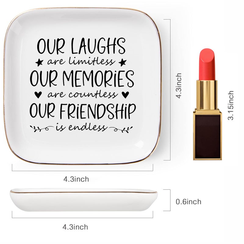 Piudee Friendship Gifts for Women Best Friend Jewelry Dish, Our Laughs are Limitless, Our Memories are Countless, Our Friendship is Endless Unique Gifts for Women, Female Friend Birthday Christmas - Image 5
