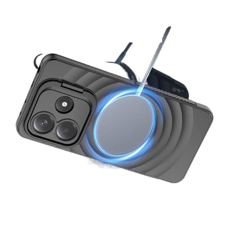 غطاء MagSafe بTPU + PC لـ Redmi Note 14 باللون أحمر مغناطيسي بوظيفة حامل من مادة TPU مع مقاوم للصدمات وحماية من السقوط مع مقاوم للصدمات مع مغناطيس قوي مع حامل مخفي للطاولة - Image 4