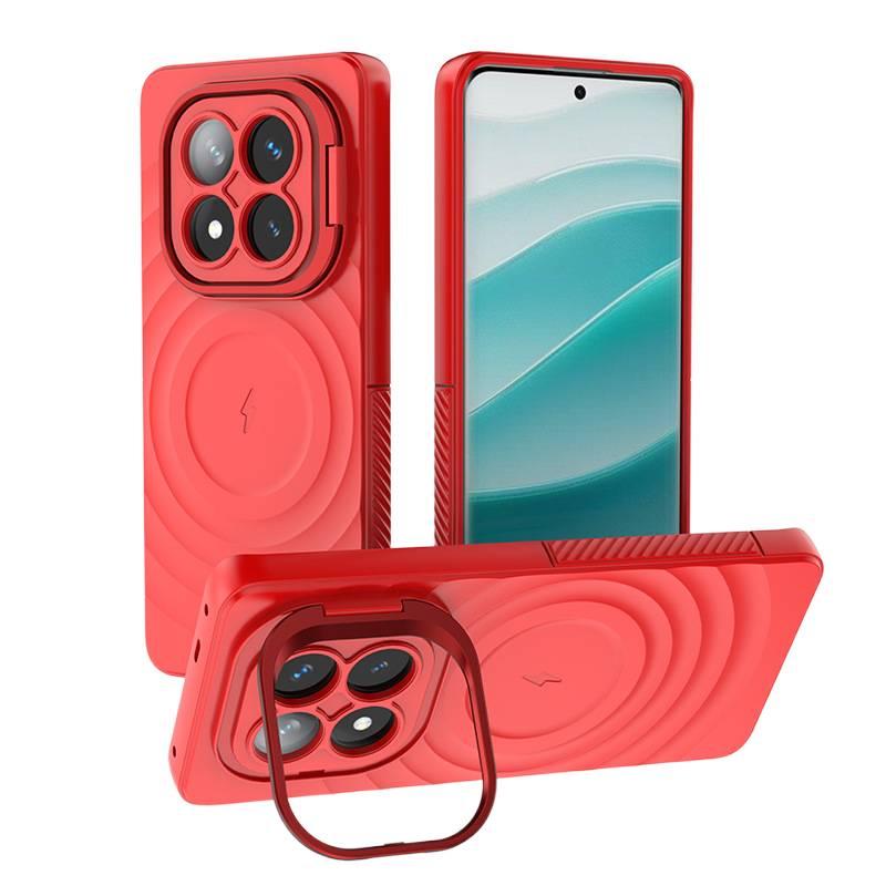 غطاء MagSafe بTPU + PC لـ Redmi Note 14 باللون أحمر مغناطيسي بوظيفة حامل من مادة TPU مع مقاوم للصدمات وحماية من السقوط مع مقاوم للصدمات مع مغناطيس قوي مع حامل مخفي للطاولة - Image 1