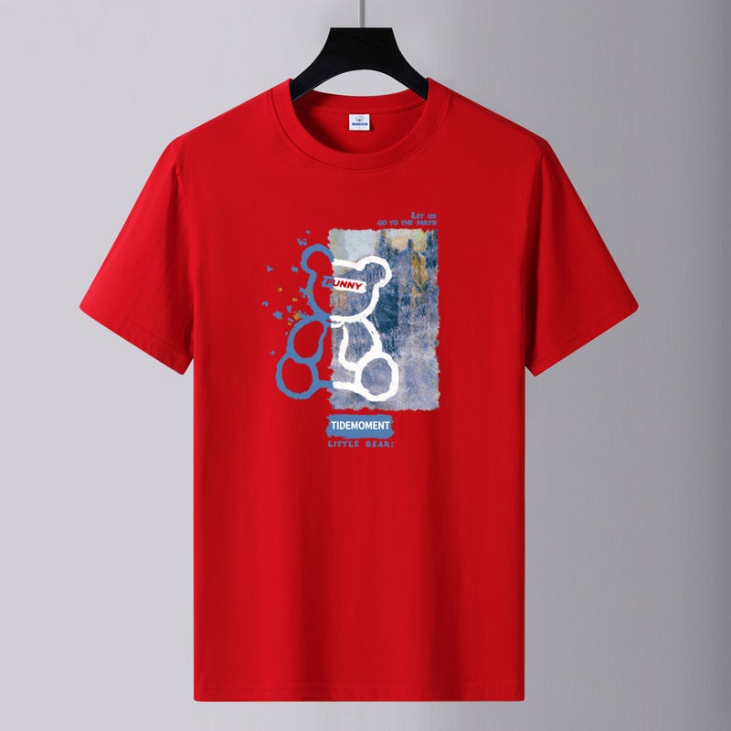 2025 Summer New Men's Round Neck Cotton Short Sleeve T-Shirt Youth Fashion Printed Loose Large Size Trendy Versatile T-Shirt - Image 1
