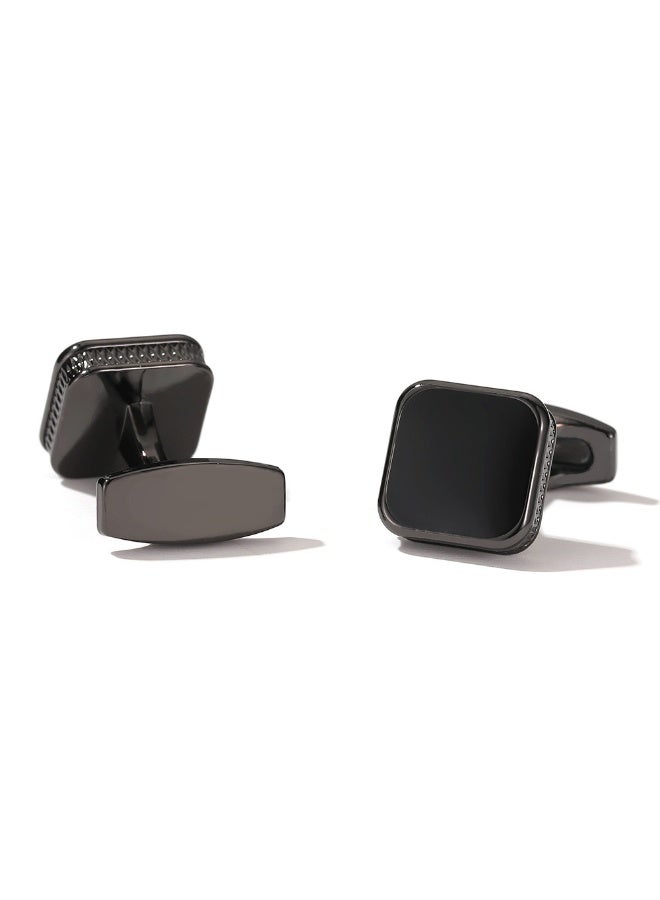MAGNISHAN Men’s Cufflinks Stylish Square Enamel Simple Black Shirt Accessories 1 Pair Alloy Individually Packed - Image 1