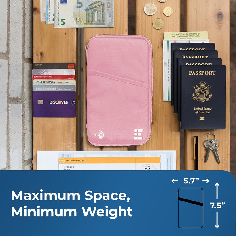 Zero Grid Passport Holder Family up to 6 Passports, Large Passport Wallet and Premium Travel Document Holder Organizer with RFID Anti-Theft Blocking - 7 Bonus RFID Blocking Sleeves - Rose - Image 3