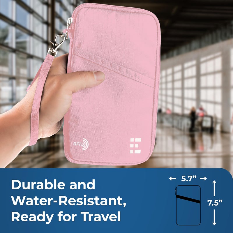 Zero Grid Passport Holder Family up to 6 Passports, Large Passport Wallet and Premium Travel Document Holder Organizer with RFID Anti-Theft Blocking - 7 Bonus RFID Blocking Sleeves - Rose - Image 4
