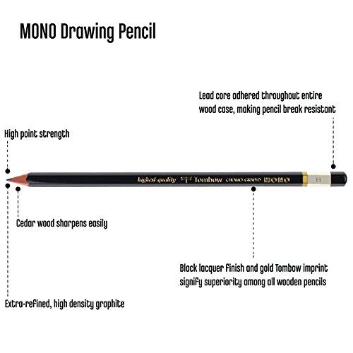 Tombow 51511MONO Drawing Pencil, H, Graphite 12-Pack - Image 3