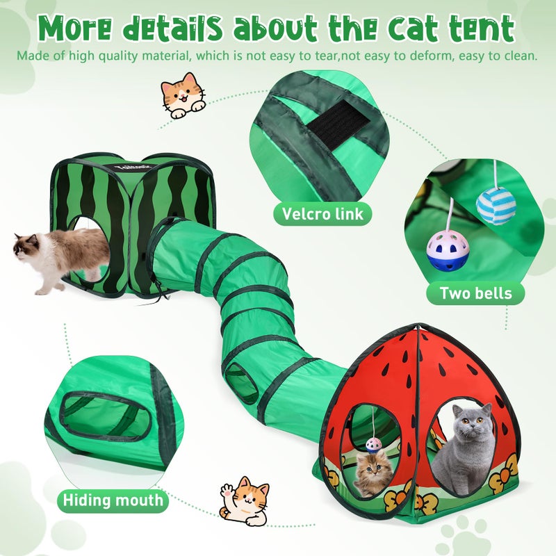 Tailtastic 3-in-1 Watermelon Cat Play Tunnel with Pop-Up Cube & Triangle Cat Tent, Interactive Toy Ball & Foldable Design - Easy Magic Tape Assembly Tunnels for Indoor Cats - Image 5